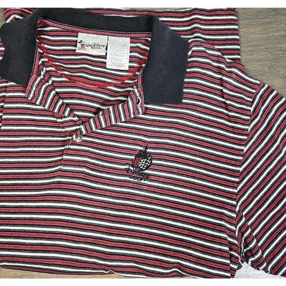 VINTAGE Walt Disney World Golf Collection Polo Shirt Mens Large Stripe Red/Black - Picture 1 of 6